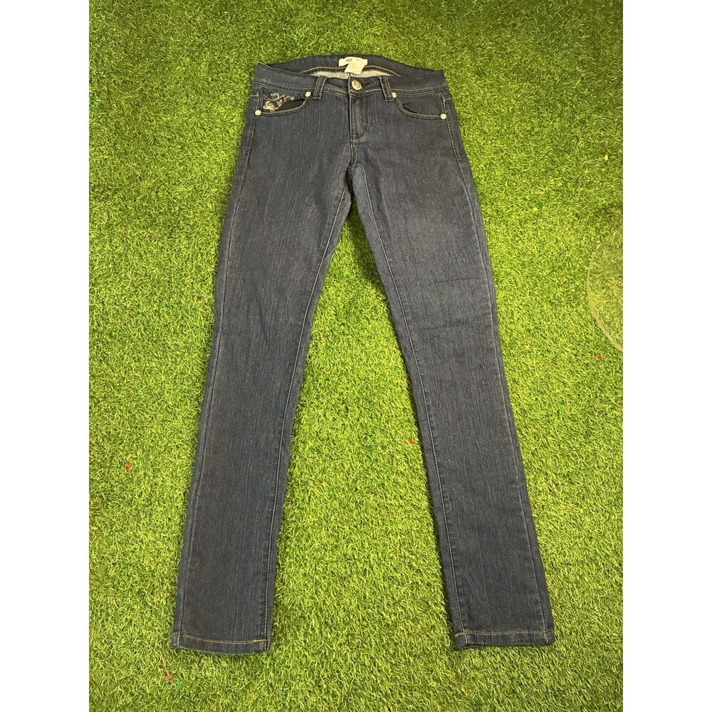 Bongo Dark Wash Embellished Skinny Jeans Women’s Size 7 Studded Cross Pockets